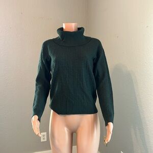 Calvin Klein Sweater Womens XS Green Cable Knit Slouchy Turtleneck Casual #168